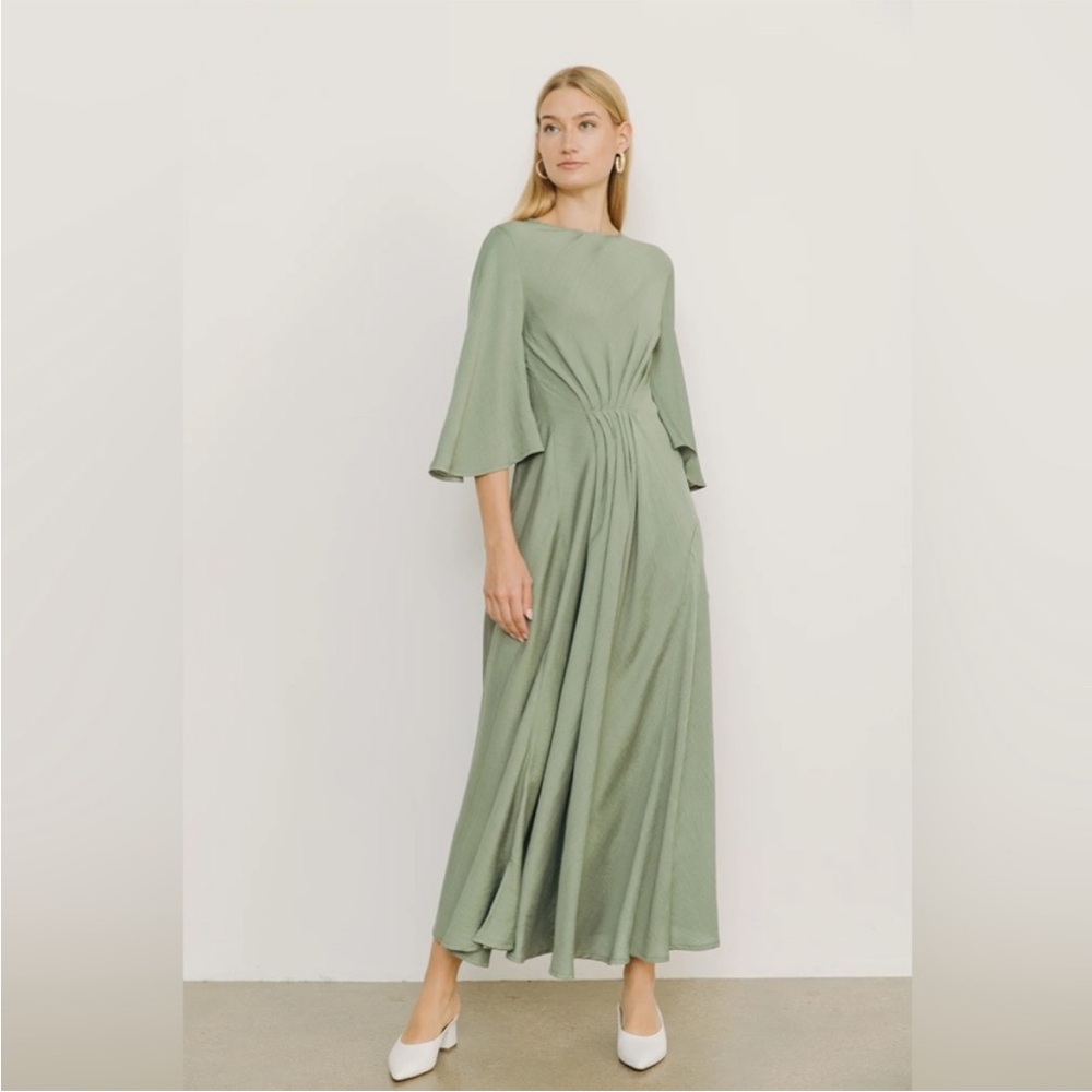 Akira Dress Light Sage Long Sleeve Maxi Dress with pleated detail size xs